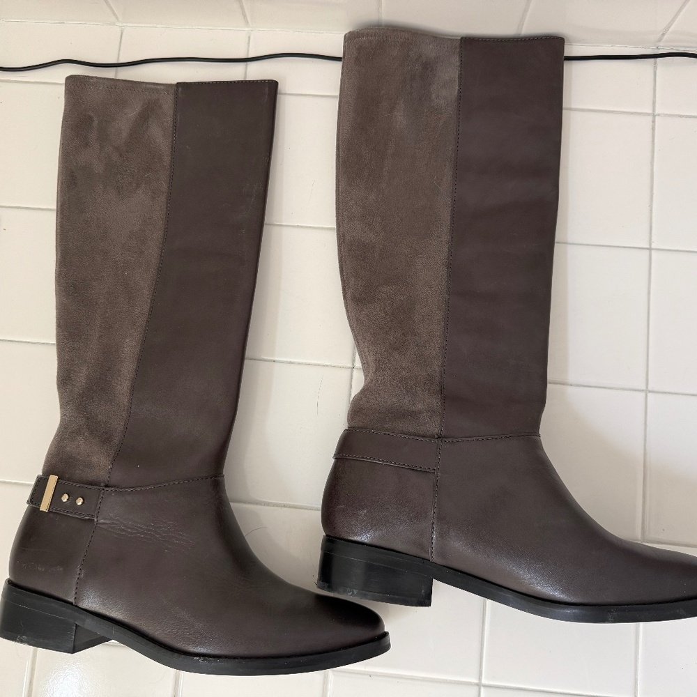 Cole Haan grey tall leather and suede boot. Size 9. Worn twice
